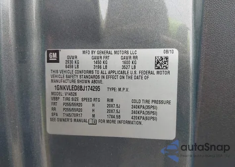 2011 Chevrolet Traverse Ltz z USA, uszkodzony, nr VIN 1GNKVLED8BJ174295